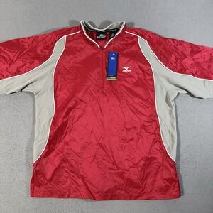 Mizuno Teamwear Men's Large Windbreaker Short Sleeve Pullover 1/4 Zip Red Gray